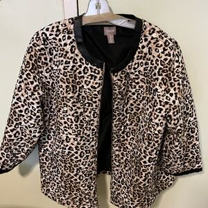 Chico's Animal Print Teddy Jacket with Black Trim